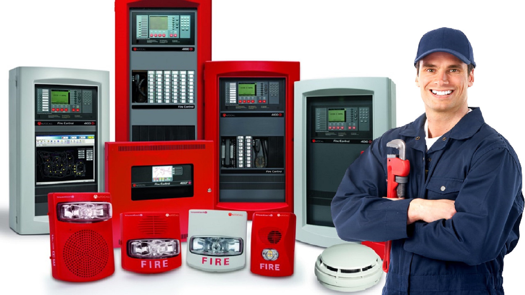 Fire alarm system equipment being installed in a building